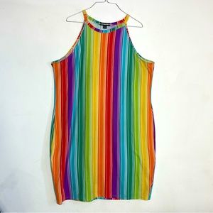 Rouge Collection Plus Size 2X Sleeveless Rainbow multicolored Striped Cami Dress